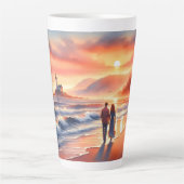 Romantic Coastal Sunset Lighthouse Walk Latte Mok (Voorkant)