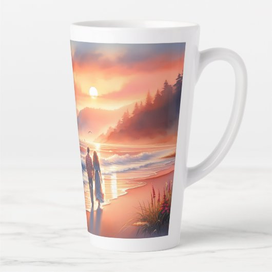 Romantic Coastal Sunset Lighthouse Walk Latte Mok (Rechts)