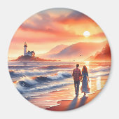 Romantic Coastal Sunset Lighthouse Walk Magneet (Voorkant)