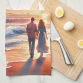 Romantic Coastal Sunset Lighthouse Walk Theedoek (Quarter Fold)
