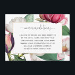 Romantic Colorful Magnolia Floral Accommodations Informatiekaartje<br><div class="desc">Verstrek uw gasten buiten de stad van de bruiloften van details van de hotelaccommodaties die voor uw bruiloft beschikbaar zijn. Het ontwerp van deze behuizingskaart biedt een uitbundige elegantie met prachtige magnolia blooms in rijke tinten roze, paars en wit met grote groene bladeren. Een wit lijst omringt je gegevens. Pas...</div>