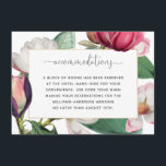 Romantic Colorful Magnolia Floral Accommodations Informatiekaartje<br><div class="desc">Verstrek uw gasten buiten de stad van de bruiloften van details van de hotelaccommodaties die voor uw bruiloft beschikbaar zijn. Het ontwerp van deze behuizingskaart biedt een uitbundige elegantie met prachtige magnolia blooms in rijke tinten roze, paars en wit met grote groene bladeren. Een wit lijst omringt je gegevens. Pas...</div>