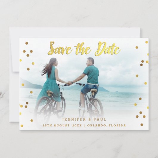 Romantic Confetti Save the Date Weduwfoto (Voorkant)