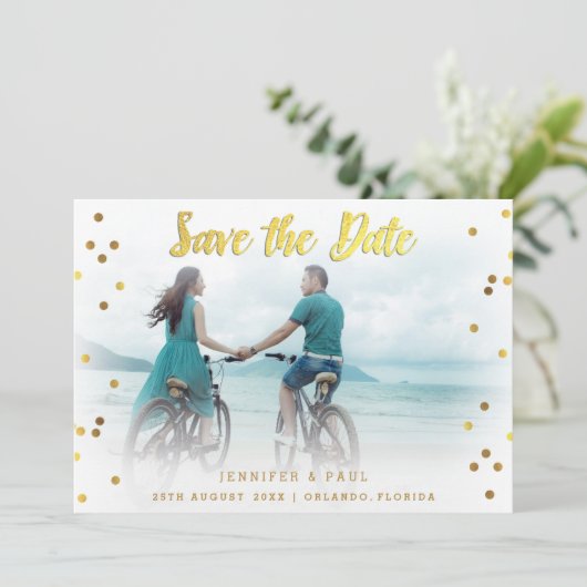 Romantic Confetti Save the Date Weduwfoto (Staand voorkant)