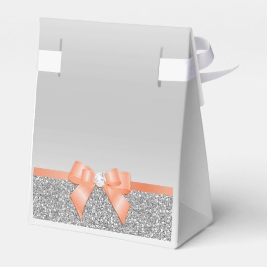 Romantic Coral Bow & Silver Glitter Wedding Bedankdoosjes (Achterkant)