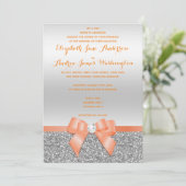 Romantic Coral Bow & Silver Glitter Wedding Kaart (Staand voorkant)