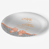Romantic Coral Bow & Silver Glitter Wedding Papieren Bordje (Gekanteld)