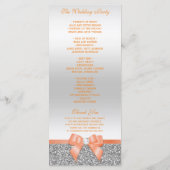 Romantic Coral Bow, Silver Glitter Wedding Program Programmakaart (Achterkant)