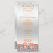 Romantic Coral Bow, Silver Glitter Wedding Program Programmakaart (Voorkant / Achterkant)