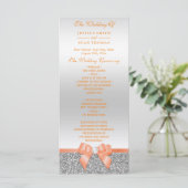 Romantic Coral Bow, Silver Glitter Wedding Program Programmakaart (Staand voorkant)