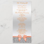 Romantic Coral Bow, Silver Glitter Wedding Program Programmakaart (Voorkant)