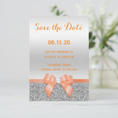 Romantic Coral Bow & Silver Glitter Wedding Save The Date (Staand voorkant)