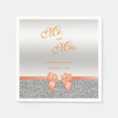 Romantic Coral Bow & Silver Glitter Wedding Servet (Voorkant)