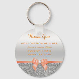 Romantic Coral Bow & Silver Glitter Wedding Sleutelhanger