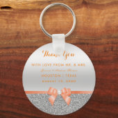 Romantic Coral Bow & Silver Glitter Wedding Sleutelhanger (Voorkant)