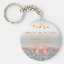 Romantic Coral Bow & Silver Glitter Wedding Sleutelhanger