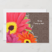 Romantic Coral & Fuchsia Gerber Daisy Wedding Kaart (Achterkant)