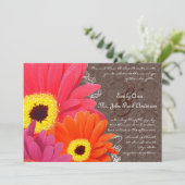 Romantic Coral & Fuchsia Gerber Daisy Wedding Kaart (Staand voorkant)