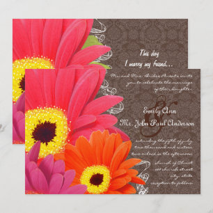 Romantic Coral & Fuchsia Gerber Daisy Wedding Kaart