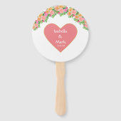Romantic Coral Pink Heart & Roze Flowers Handwaaier (Achterkant)