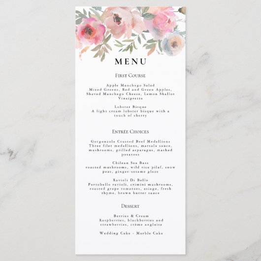 Romantic Cottage Flowers Blush Blue Sage Menu (Voorkant)