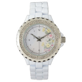 Romantic cottage flowers wallpaper horloge