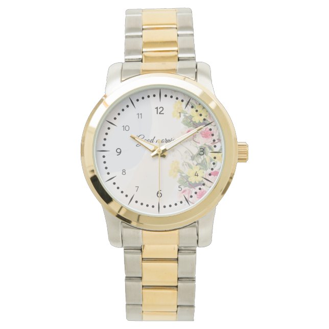 Romantic cottage flowers wallpaper horloge (Voorkant)