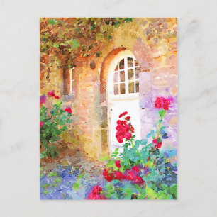 Romantic cottage garden aquarel briefkaart