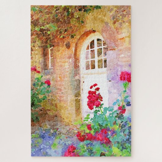 Romantic cottage garden aquarel legpuzzel (Verticaal)