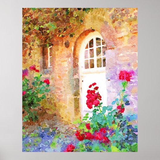 Romantic cottage garden aquarel poster (Voorkant)