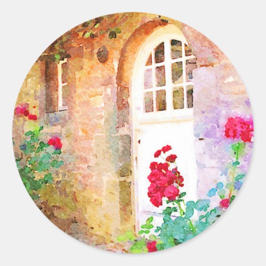 Romantic cottage garden aquarel ronde sticker (Voorkant)