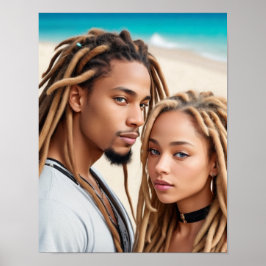 Romantic Couple Beach Digital Art Poster