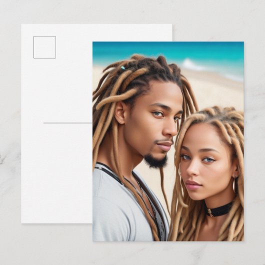 Romantic Couple Beach Digital Art Poster Briefkaart (Voorkant / Achterkant)