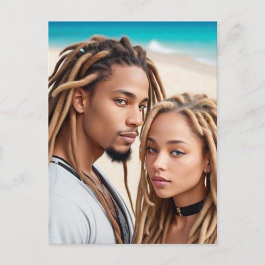 Romantic Couple Beach Digital Art Poster Briefkaart (Voorkant)