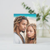 Romantic Couple Beach Digital Art Poster Briefkaart (Staand voorkant)