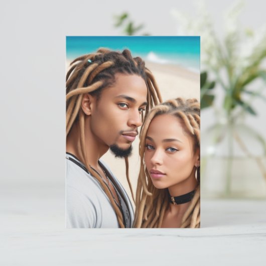 Romantic Couple Beach Digital Art Poster Kaart (Staand voorkant)