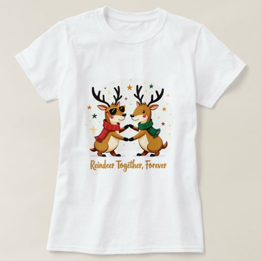 Romantic Couple Christmas Reindeer T-shirt (Design voorkant)