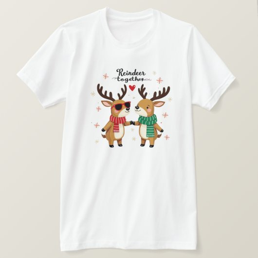 Romantic Couple Christmas Reindeer T-shirt (Design voorkant)