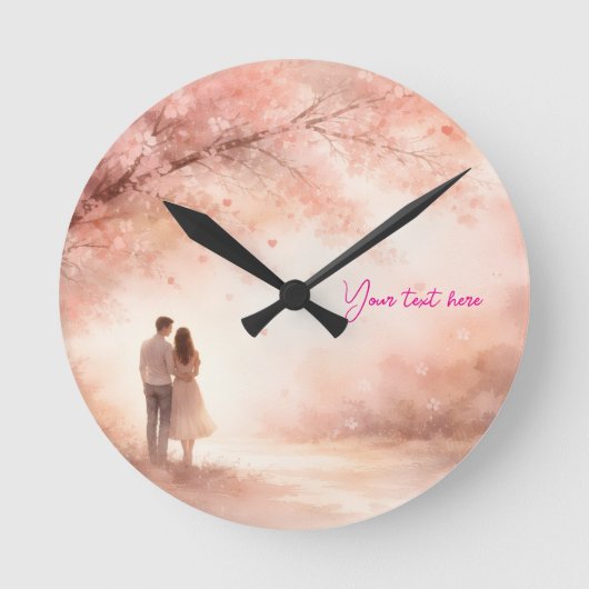 Romantic Couple Clock – Custom Text Wall Art Ronde Klok (Voorkant)