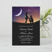 Romantic Couple Crescent Moon and Stars Wedding Kaart (Staand voorkant)
