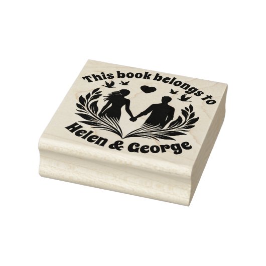 Romantic Couple Custom Ex Libris Stamp with Birds  Rubberstempel (Stempel)