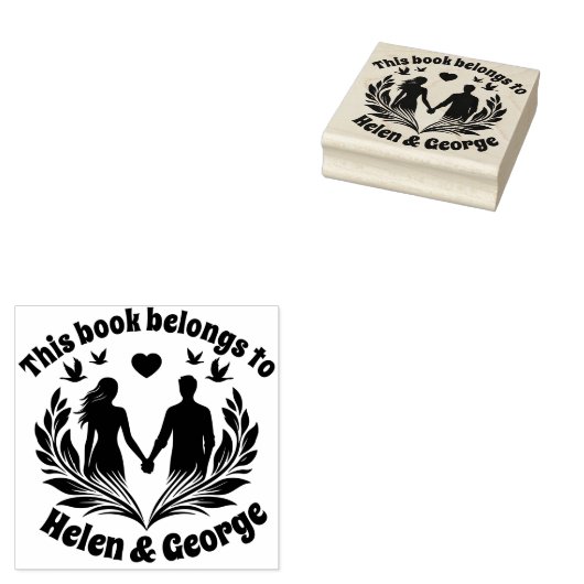 Romantic Couple Custom Ex Libris Stamp with Birds  Rubberstempel (Gestempeld)