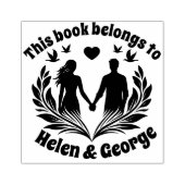 Romantic Couple Custom Ex Libris Stamp with Birds  Rubberstempel (Afrduk)