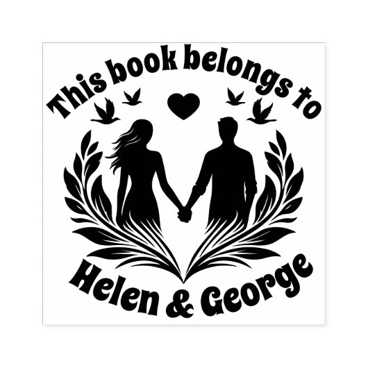 Romantic Couple Custom Ex Libris Stamp with Birds  Rubberstempel (Afrduk)