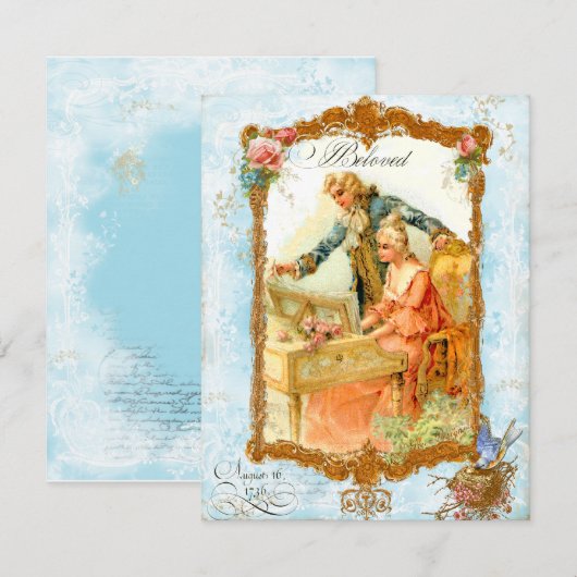 Romantic Couple Franse  stijl Uitnodiging (Voorkant / Achterkant)