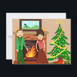 Romantic Couple Holiday Vintage Kerstkunst Feestdagenkaart<br><div class="desc">Een leuke en leuke vrolijke kerstpersonages cartoon prettige feestdagen vintage Krijg een koel kerstgezellig cartoon t-shirt vandaag.</div>