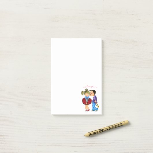 Romantic Couple Love Post merkt op Post-it® Notes (Op bureau)