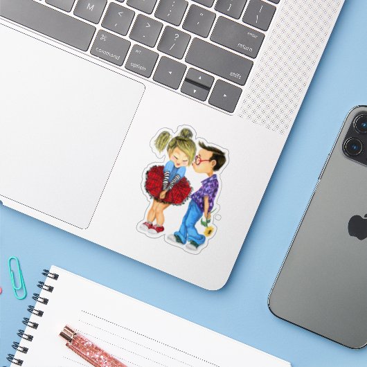 Romantic Couple Love Sticker - Kiss (Laptop met iPhone)