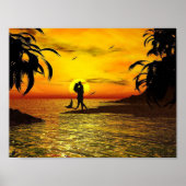 Romantic Couple Mermaid Sunset Palm Trees Ocean Poster (Voorkant)