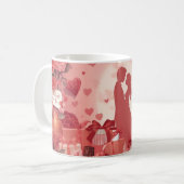 Romantic Couple Mug Valentine Gift with Hearts Ros Koffiemok (Voorkant links)